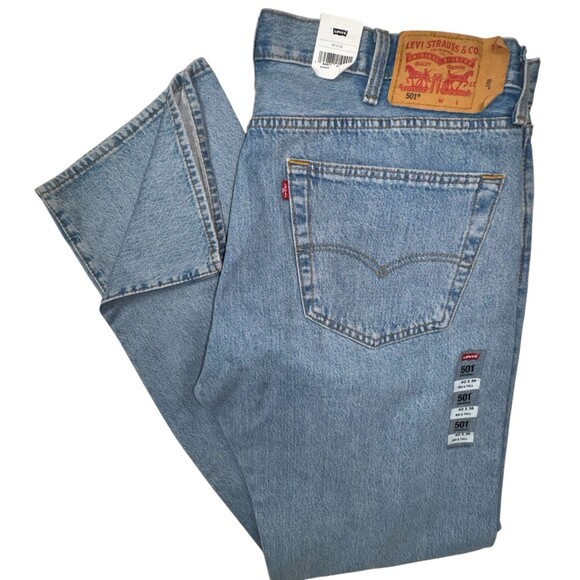Levis 501 Original Jeans Stretch Denim Light Indigo Irregular Mens 40X38 New - Picture 10 of 12